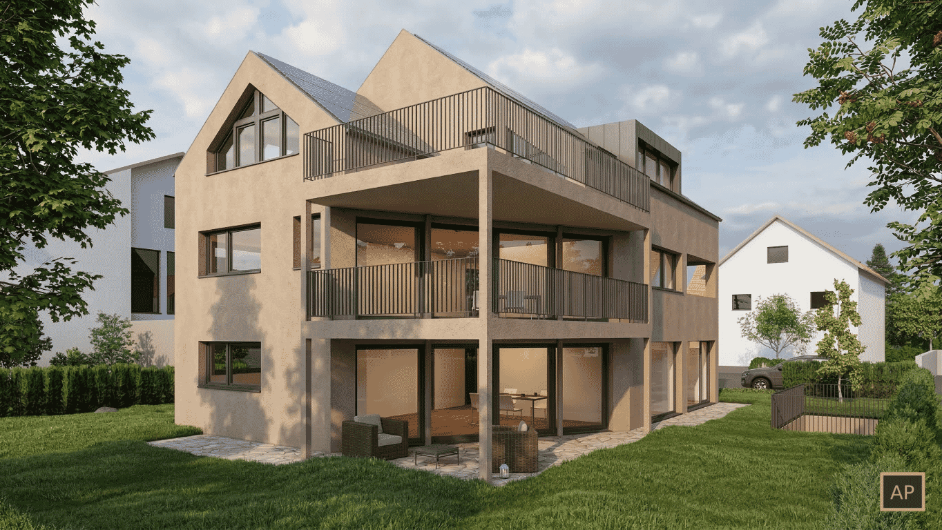 Architekturvisualisierung Villa mit Gartenanlage Schweiz