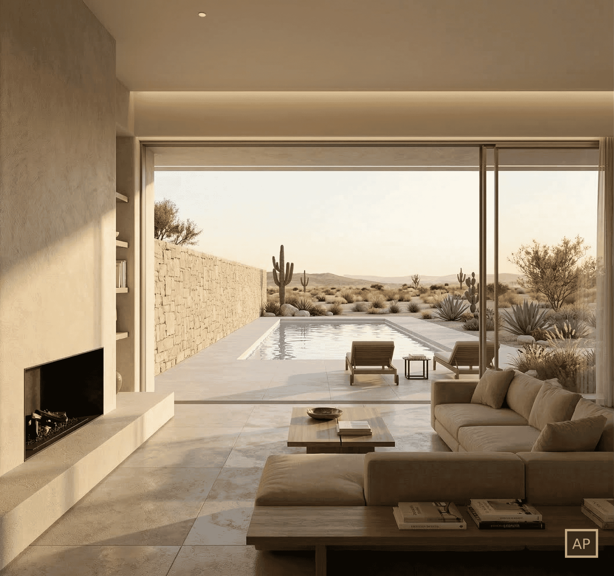 3D Innenvisualisierung minimalistisches Interior natürliche Materialien