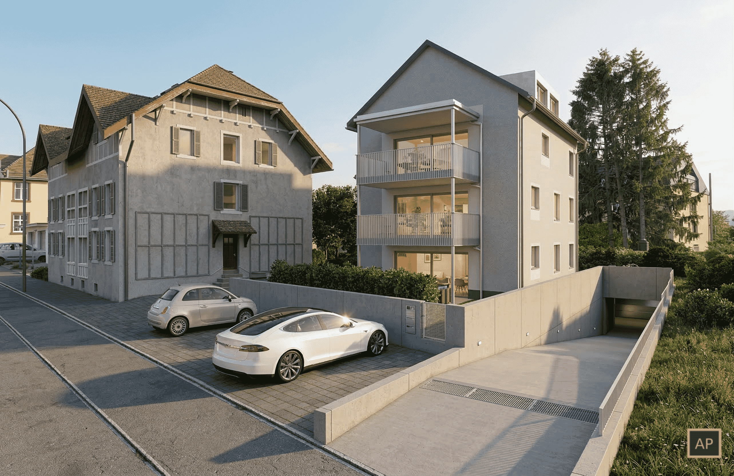Aussenvisualisierung Stadthaus Ensemble - 3D Architektur Rendering