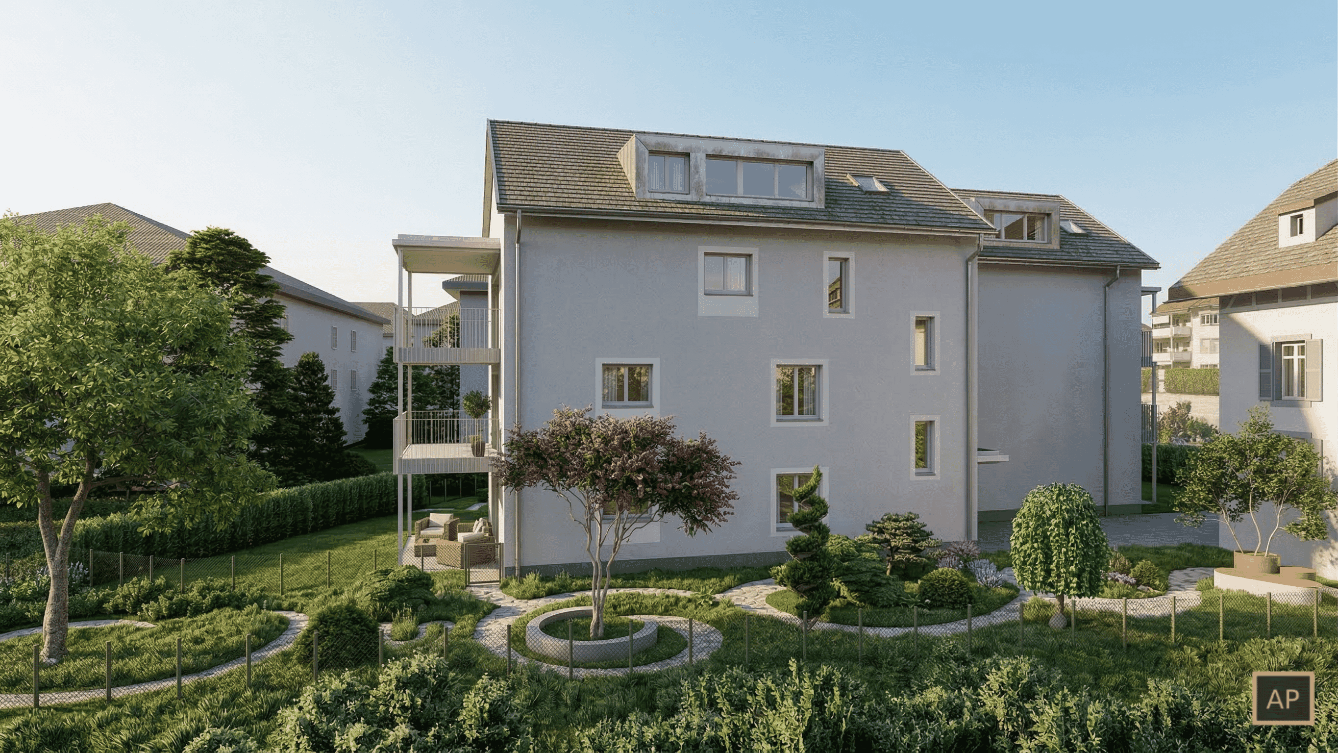 3D Gartenvisualisierung Oase mit Pool - Landschaftsrendering Schweiz
