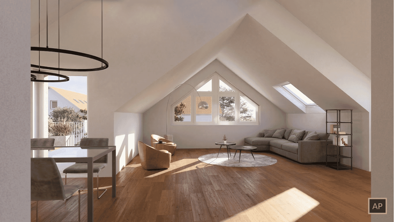 3D Visualisierung Dachgeschoss Loft - Innenarchitektur Rendering