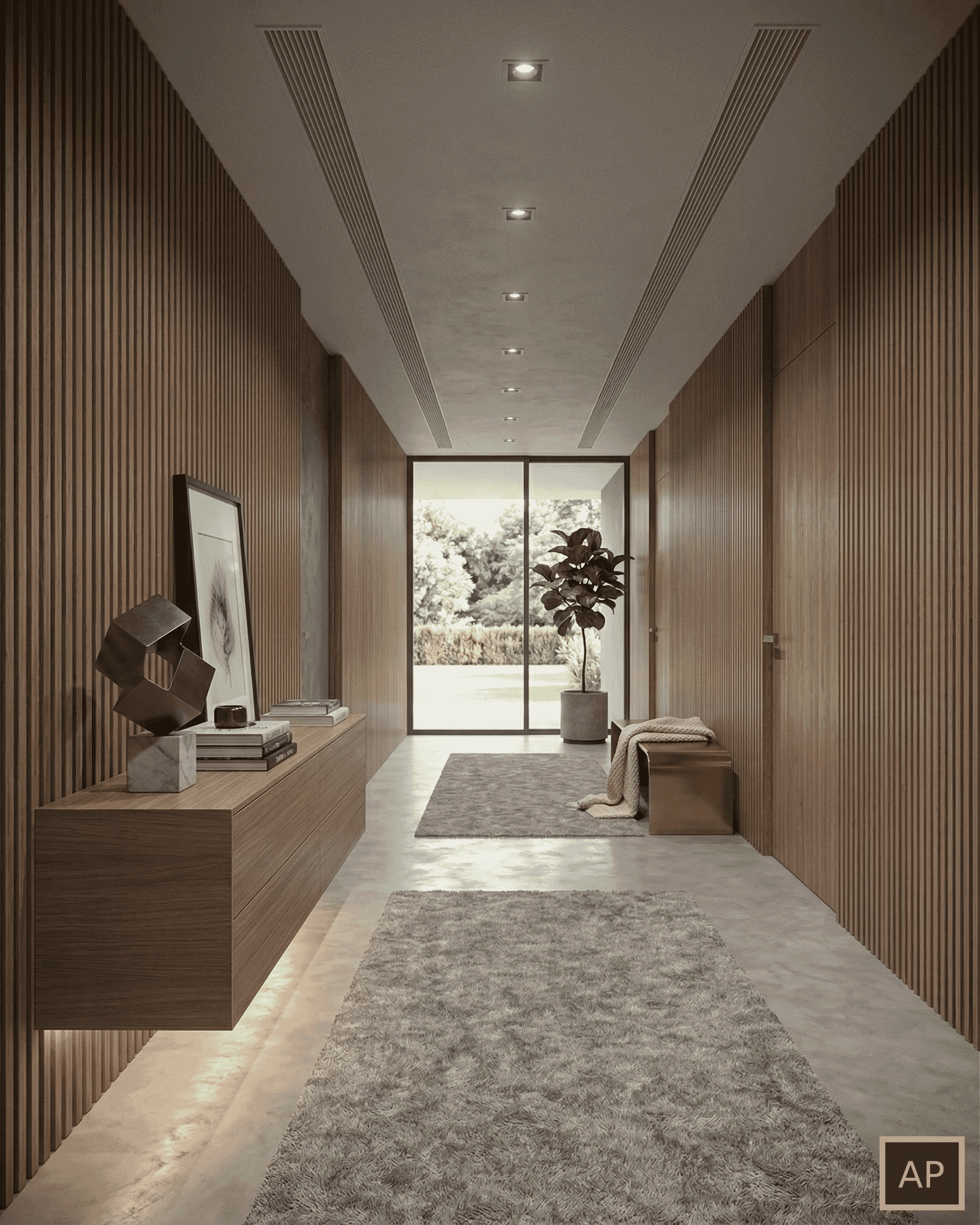 3D Innenvisualisierung eleganter Villa Flur - Interior Rendering Schweiz